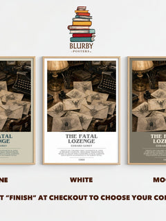 The Fatal Lozenge bookish print framed by window – Stone, White and Mocha side by side – choose your colour