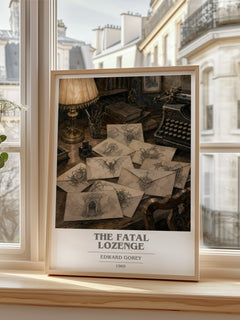 The Fatal Lozenge book cover print in frame leaning in hallway – childrens wall art