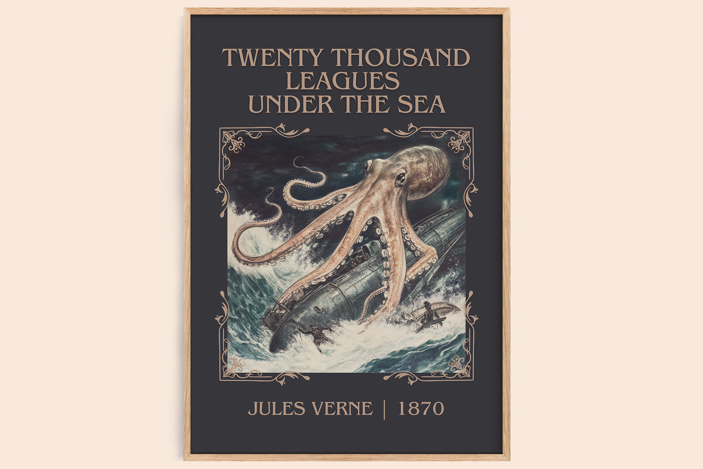 Twenty Thousand Leagues Under the Sea classic book art book poster by Jules Verne – framed literary art print