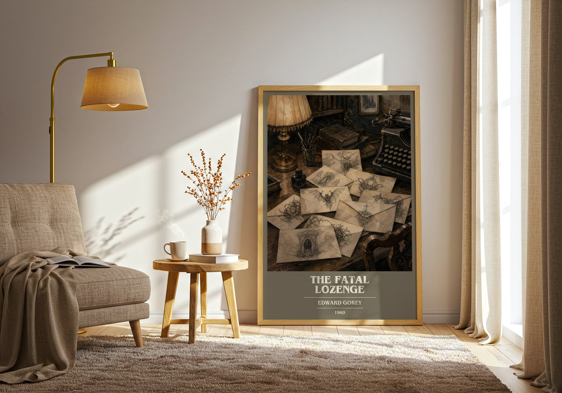 The Fatal Lozenge book cover print on bookshelf – Edward Gorey fan gift