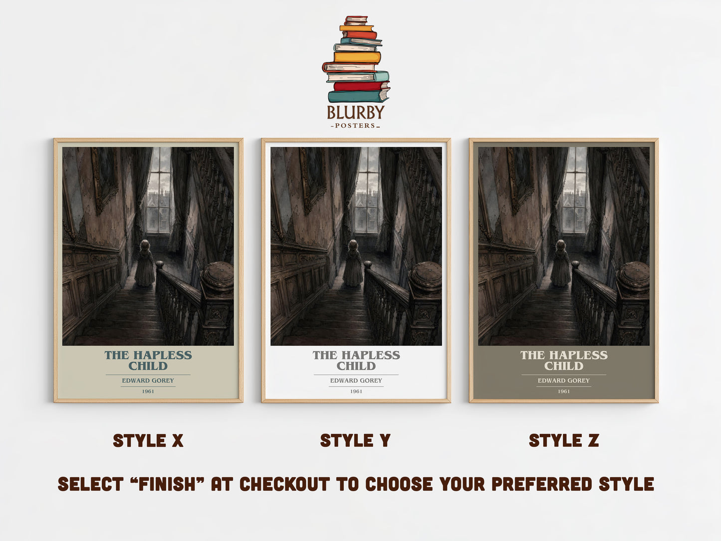The Hapless Child book cover print in frame leaning in hallway – childrens wall art