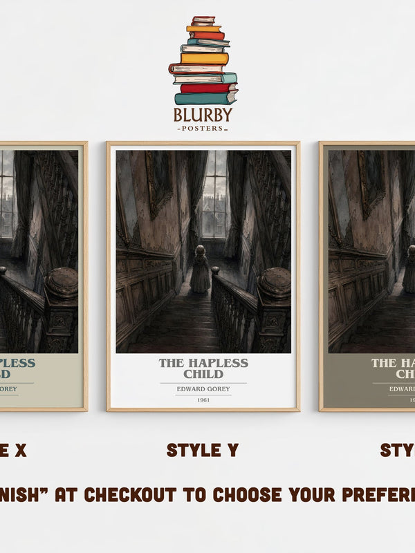 The Hapless Child book cover print in frame leaning in hallway – childrens wall art
