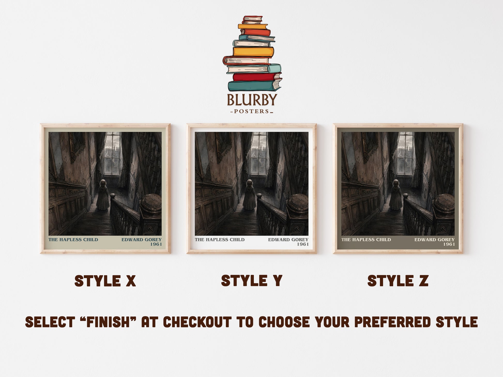 The Hapless Child literary print in frame leaning in hallway – childrens wall art