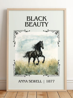 Black Beauty Classic Book Art Print by Anna Sewell – framed print leaning on a wooden floor