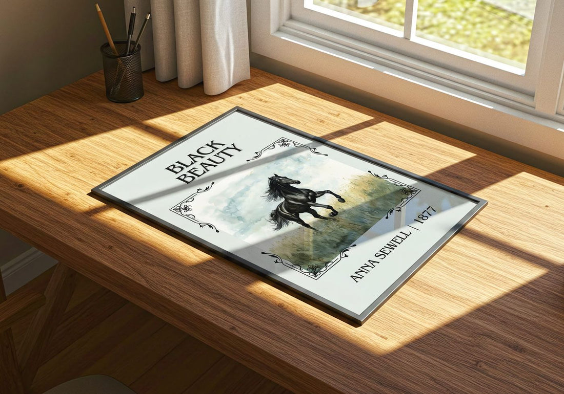 Black Beauty Classic Book Art Print by Anna Sewell – print on a sunlit desk