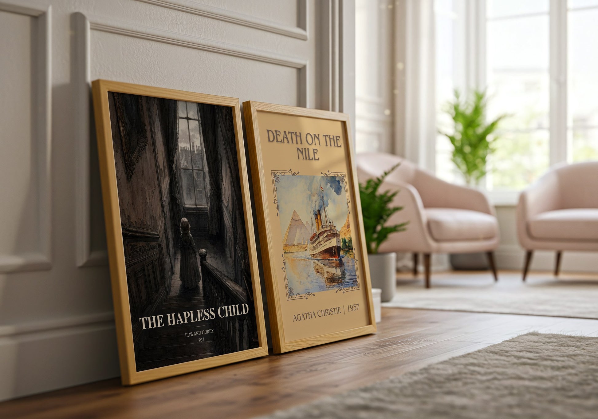 The Hapless Child watercolour print framed by window – literary home decor