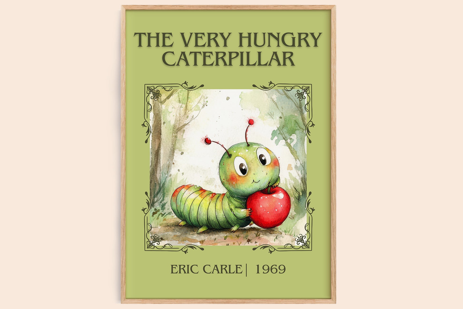 The Very Hungry Caterpillar classic book art book poster by Eric Carle – framed literary art print