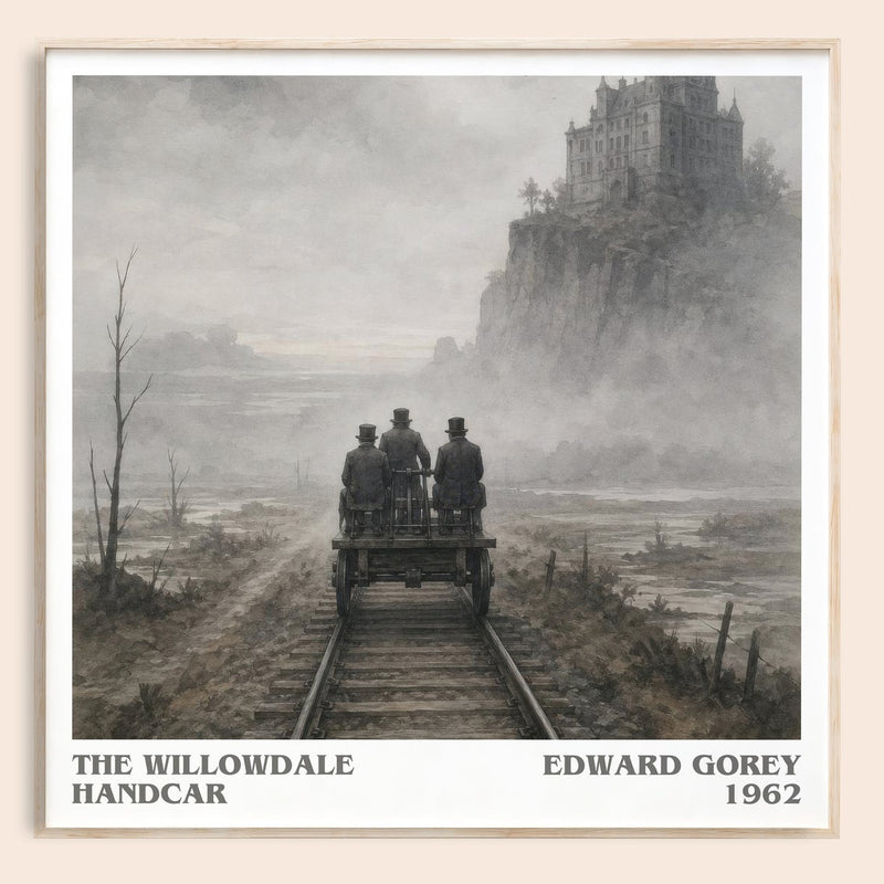 The Willowdale Handcar literary book poster by Edward Gorey – framed literary art print