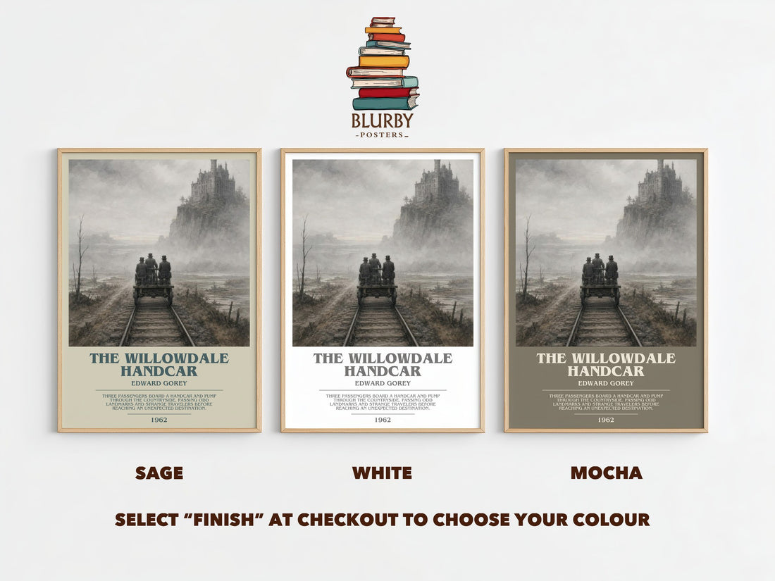 The Willowdale Handcar bookish print framed by window – literary home decor