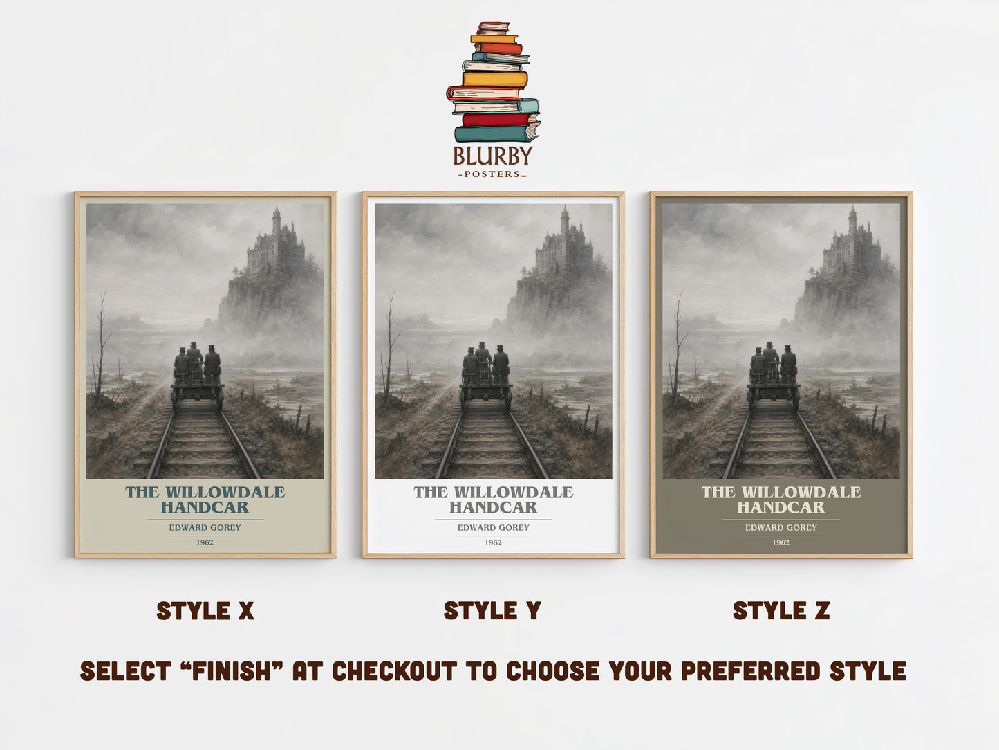 The Willowdale Handcar book cover print in frame leaning in hallway – childrens wall art