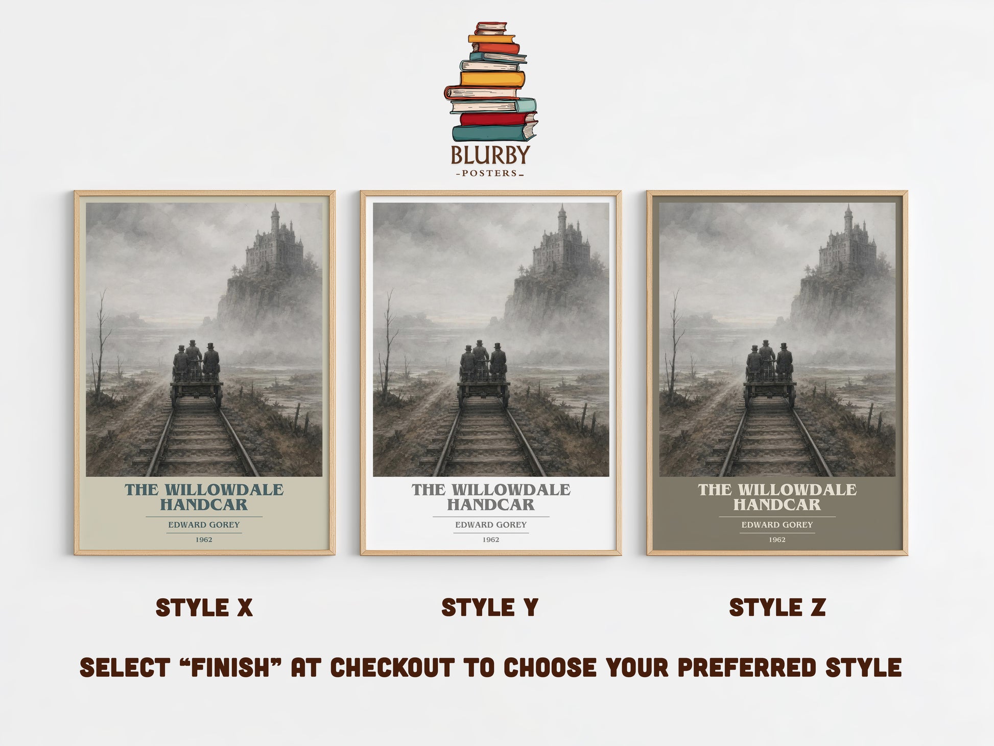 The Willowdale Handcar book cover print in frame leaning in hallway – childrens wall art