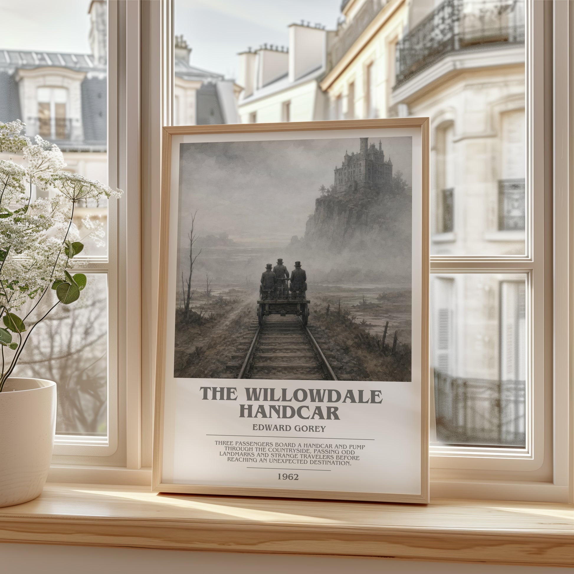 The Willowdale Handcar bookish poster colour and style options – Edward Gorey book art