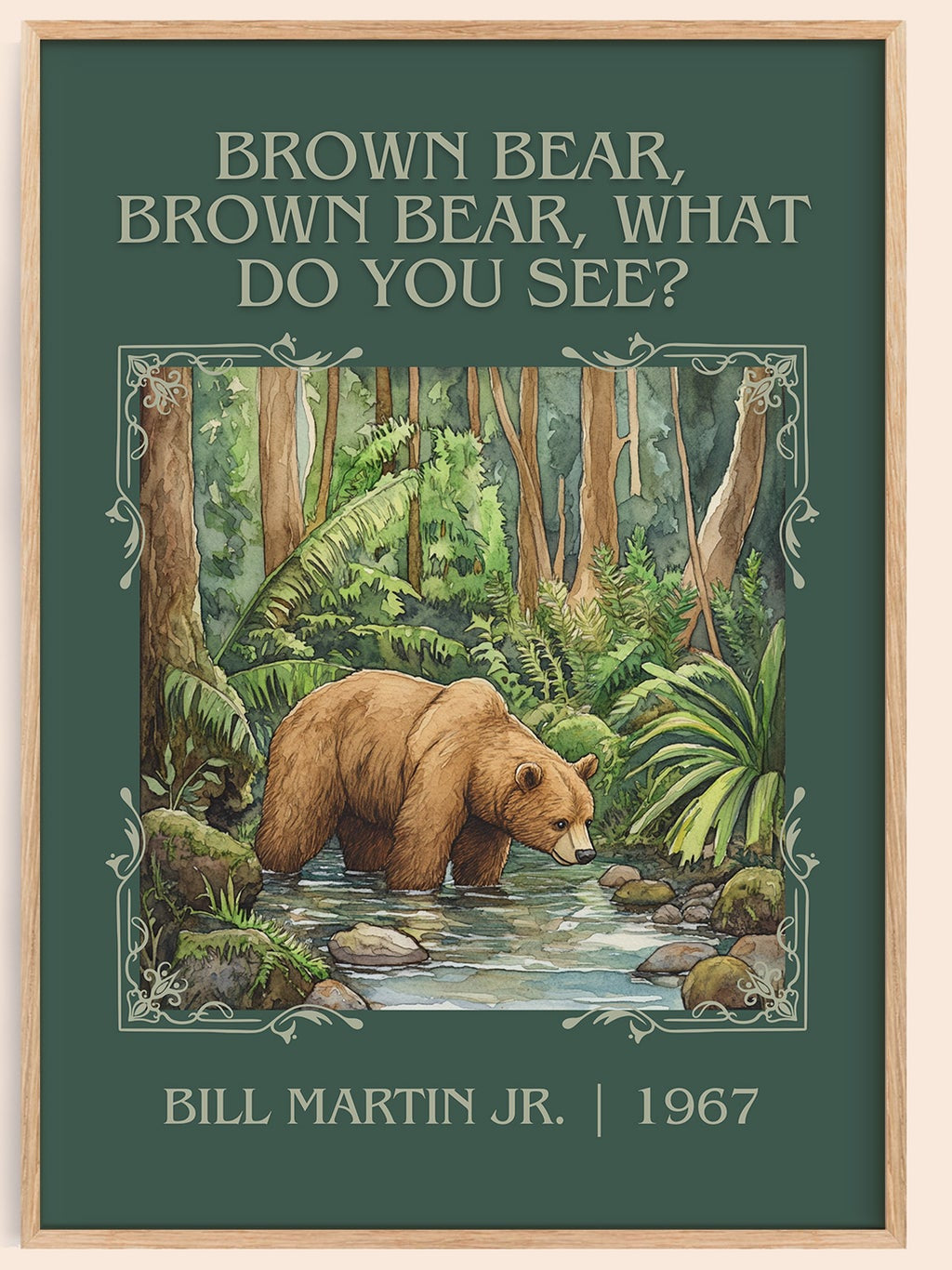 Brown Bear, Brown Bear, What Do You See? classic book art book poster by Bill Martin, Jr. – framed literary art print