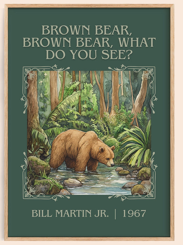 Brown Bear, Brown Bear, What Do You See? classic book art book poster by Bill Martin, Jr. – framed literary art print