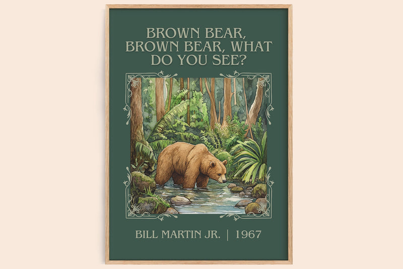 Brown Bear, Brown Bear, What Do You See? classic book art book poster by Bill Martin, Jr. – framed literary art print