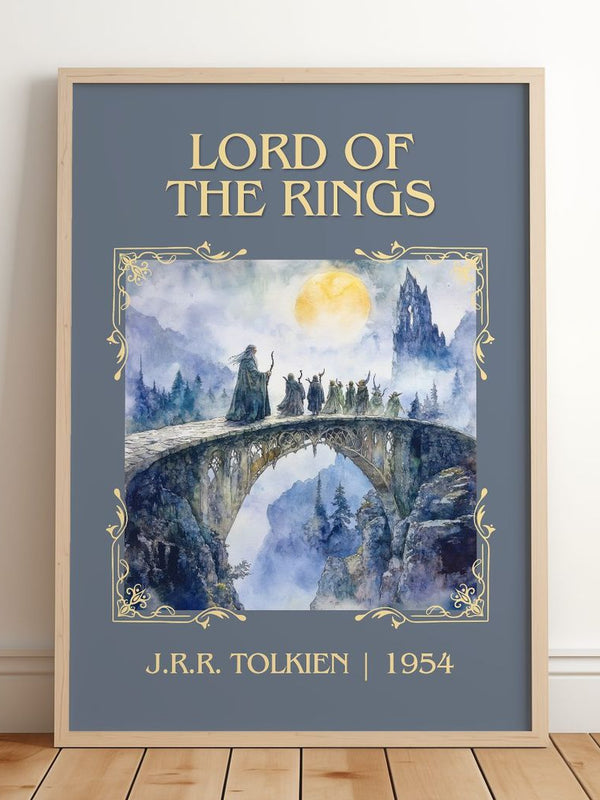 Lord Of The Rings Classic Book Art Print by J.R.R. Tolkien – framed print leaning on a wooden floor