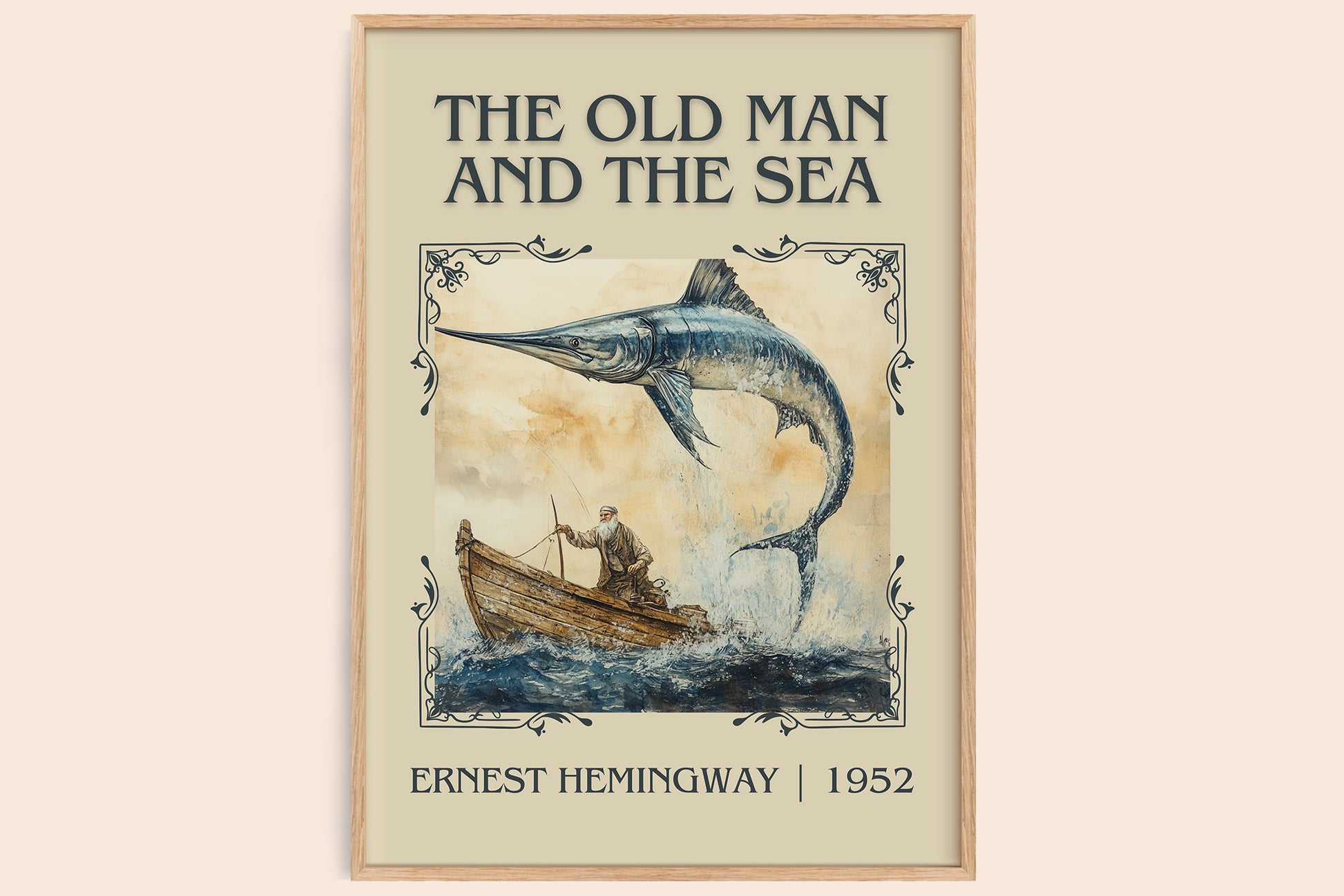 The Old Man and the Sea classic book art book poster by Ernest Hemingway – framed literary art print