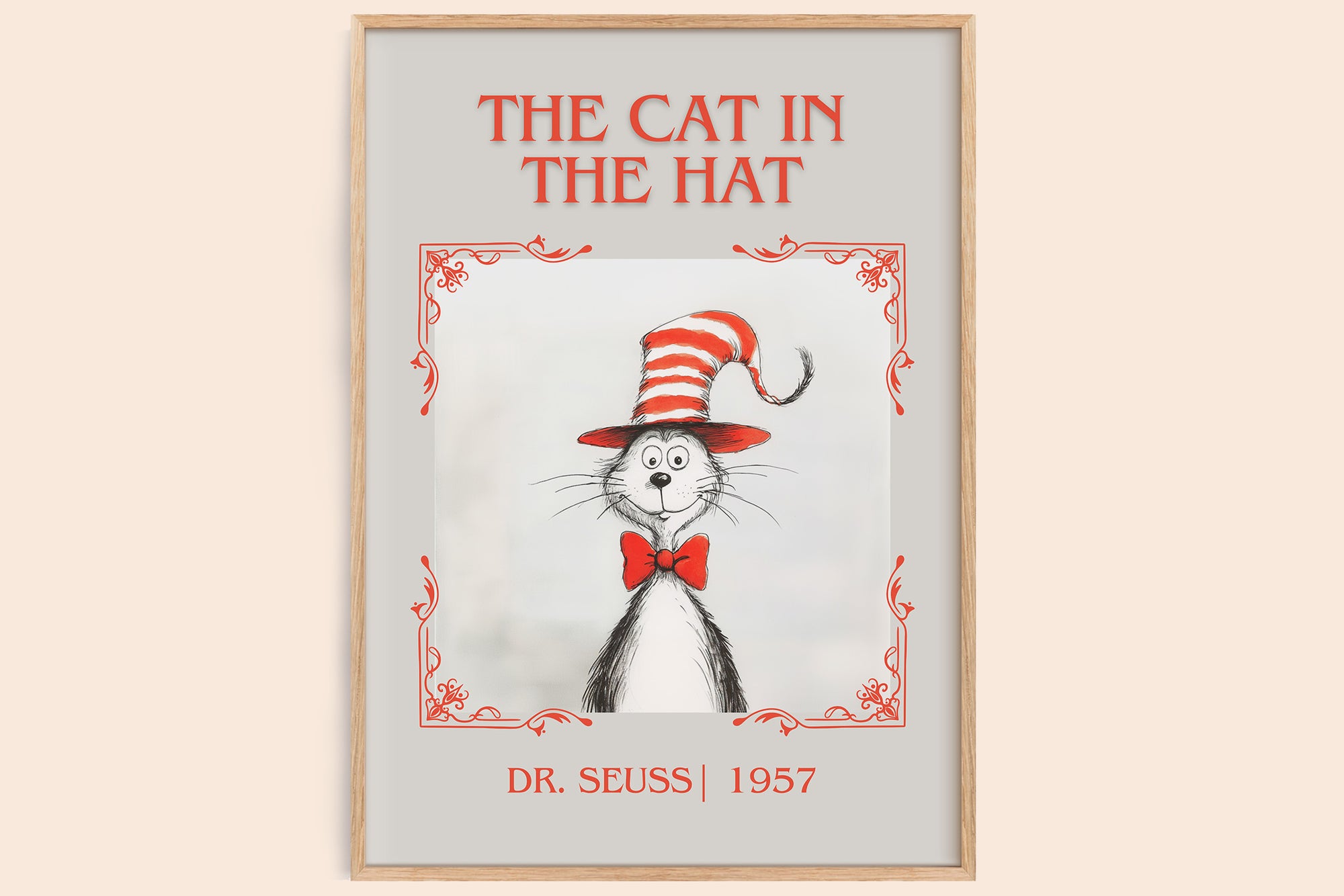 The Cat in the Hat classic book art book poster by Dr. Seuss – framed literary art print