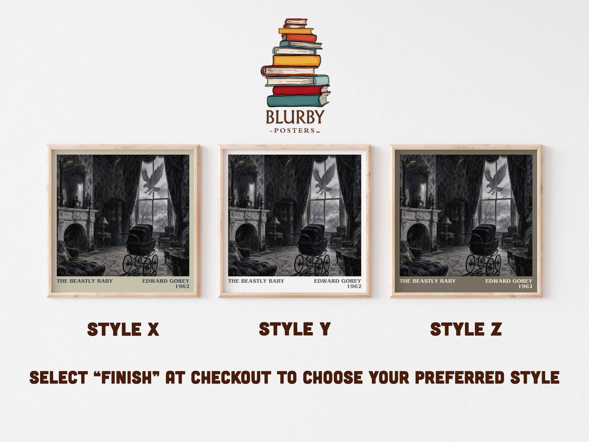 The Beastly Baby literary print in frame leaning in hallway – childrens wall art
