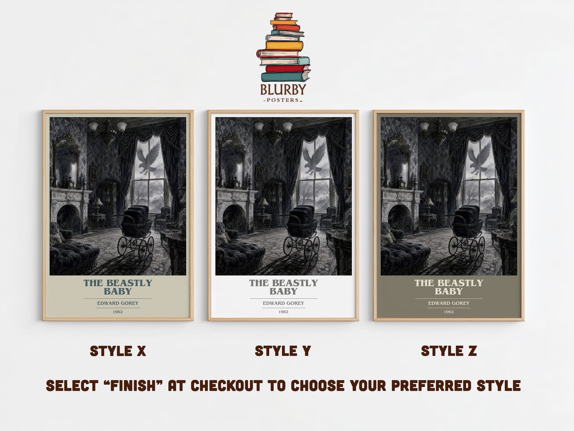 The Beastly Baby book cover print in frame leaning in hallway – childrens wall art