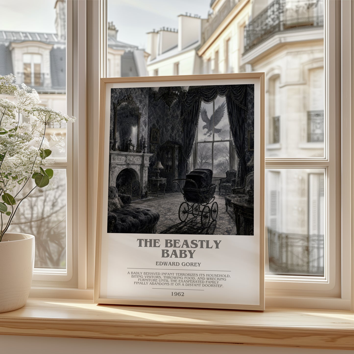 The Beastly Baby bookish poster colour and style options – Edward Gorey book art