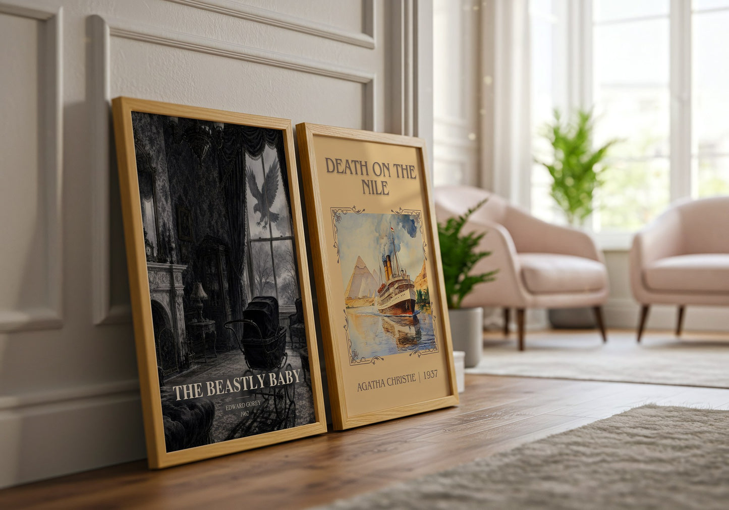 The Beastly Baby watercolour print framed by window – literary home decor