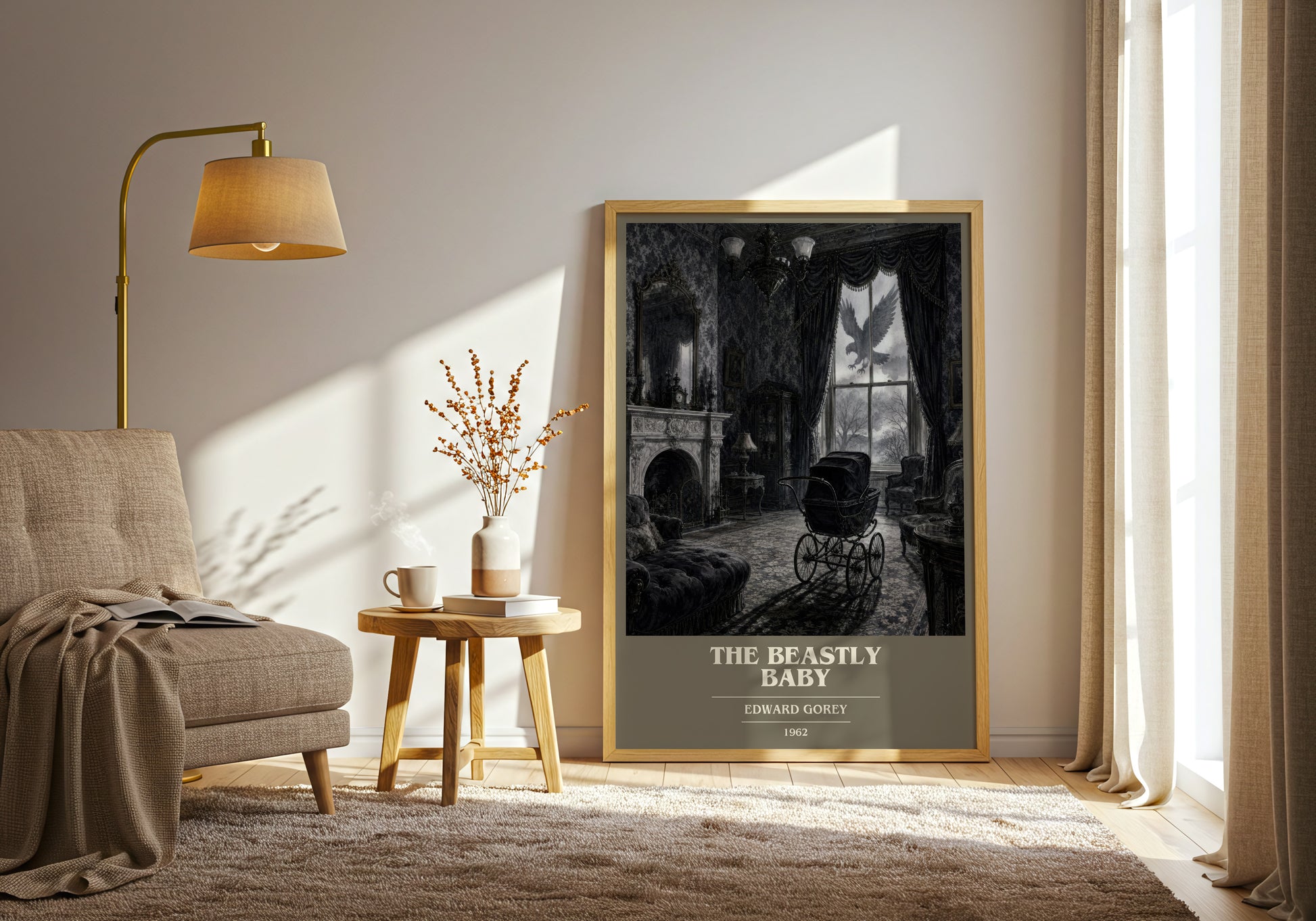 The Beastly Baby book cover print on bookshelf – Edward Gorey fan gift
