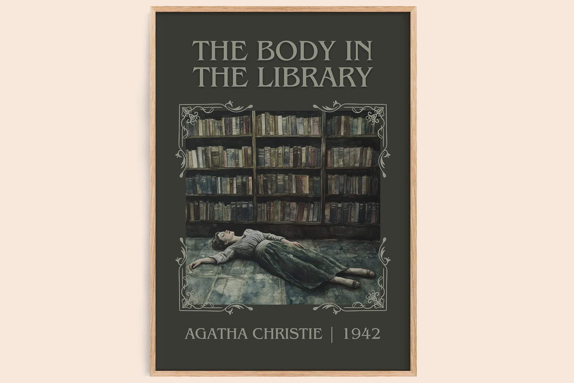 The Body in the Library classic book art book poster by Agatha Christie – framed literary art print