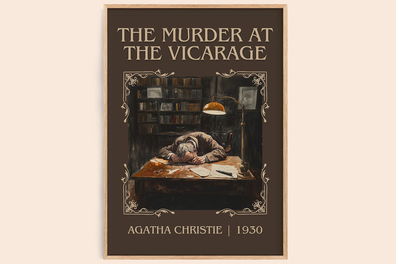 The Murder at the Vicarage classic book art book poster by Agatha Christie – framed literary art print