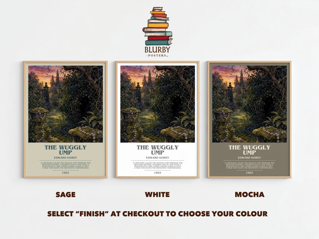 The Wuggly Ump bookish print framed by window – literary home decor