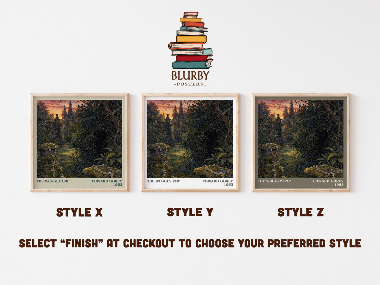 The Wuggly Ump literary print in frame leaning in hallway – childrens wall art