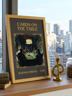 Cards on the Table Classic Book Art Print by Agatha Christie – framed print on a city-view windowsill