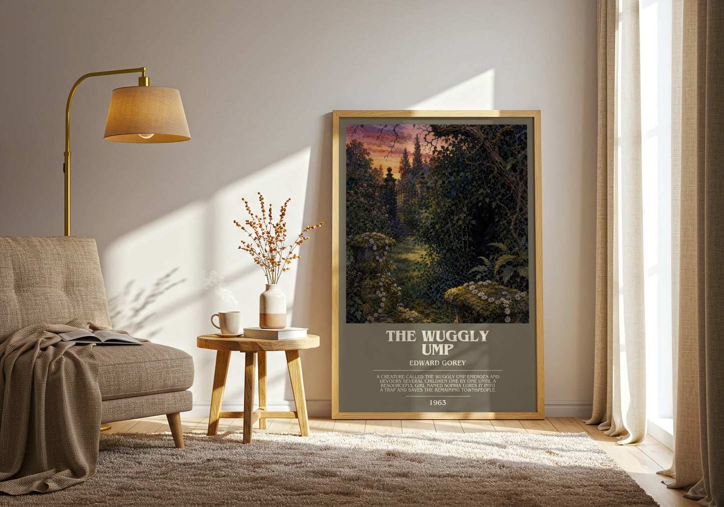 The Wuggly Ump bookish print on bookshelf – Edward Gorey fan gift
