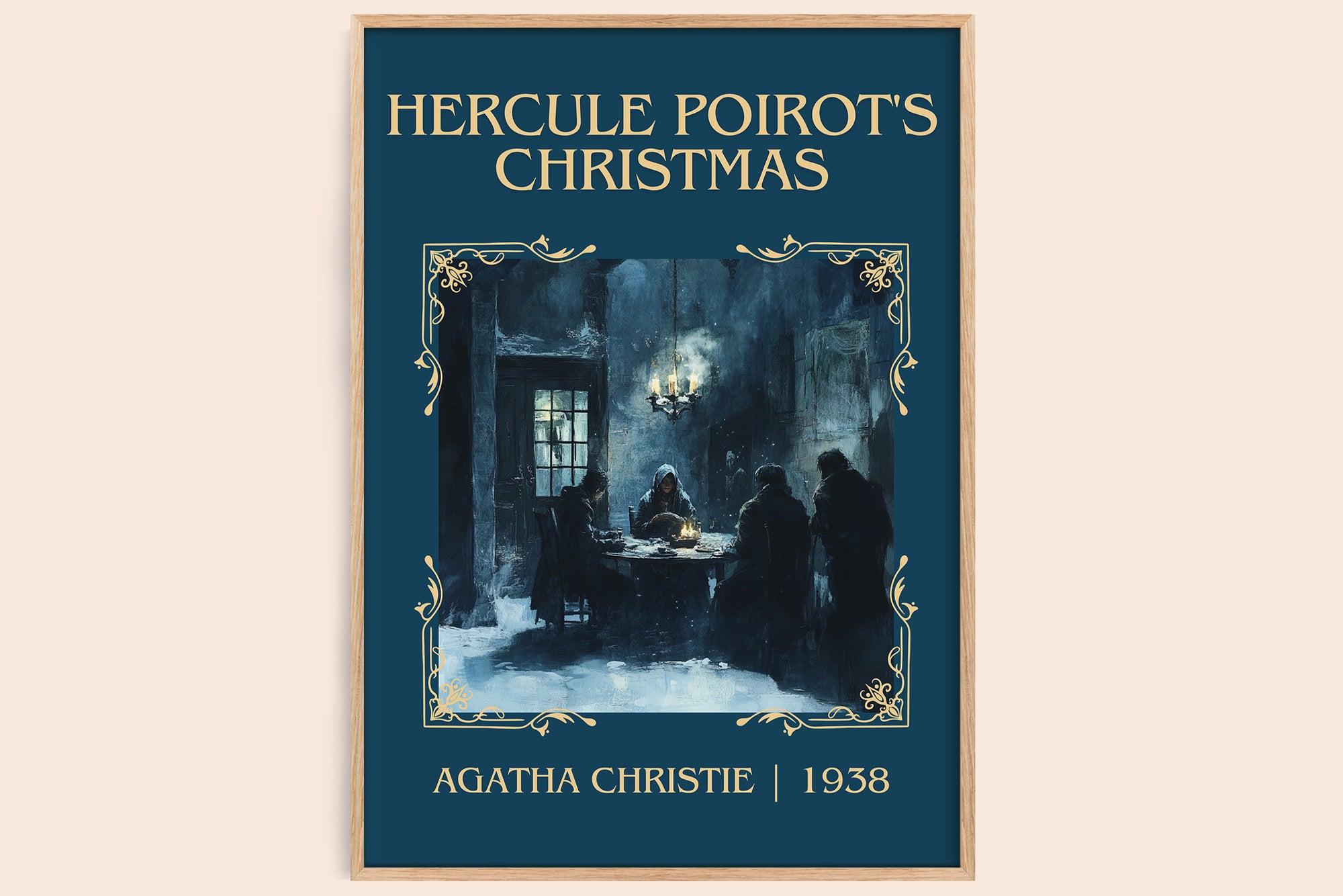 Hercule Poirot's Christmas classic book art book poster by Agatha Christie – framed literary art print