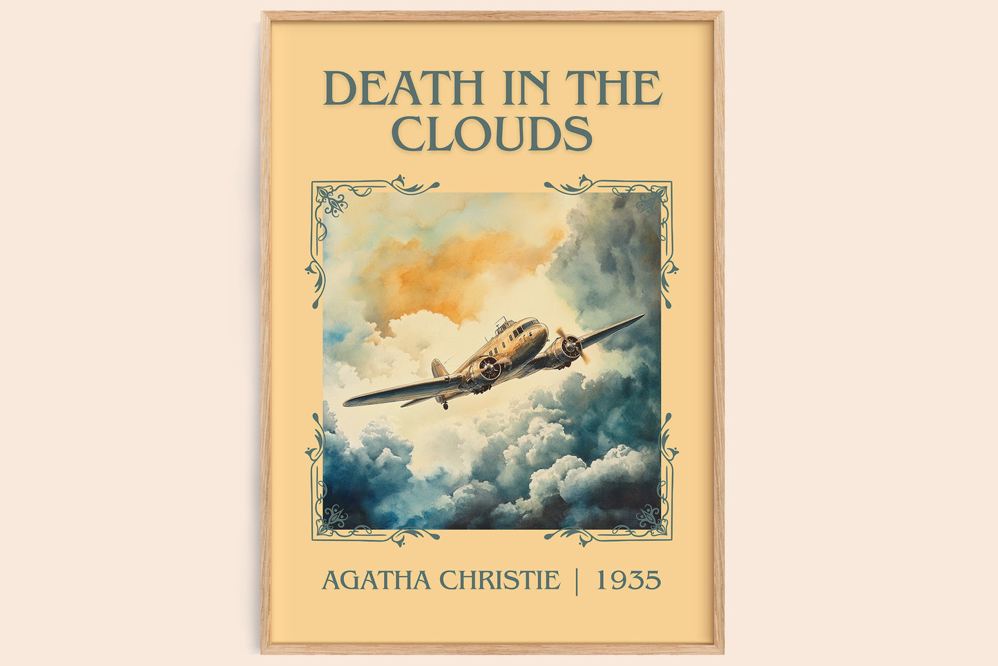 Death in the Clouds classic book art book poster by Agatha Christie – framed literary art print