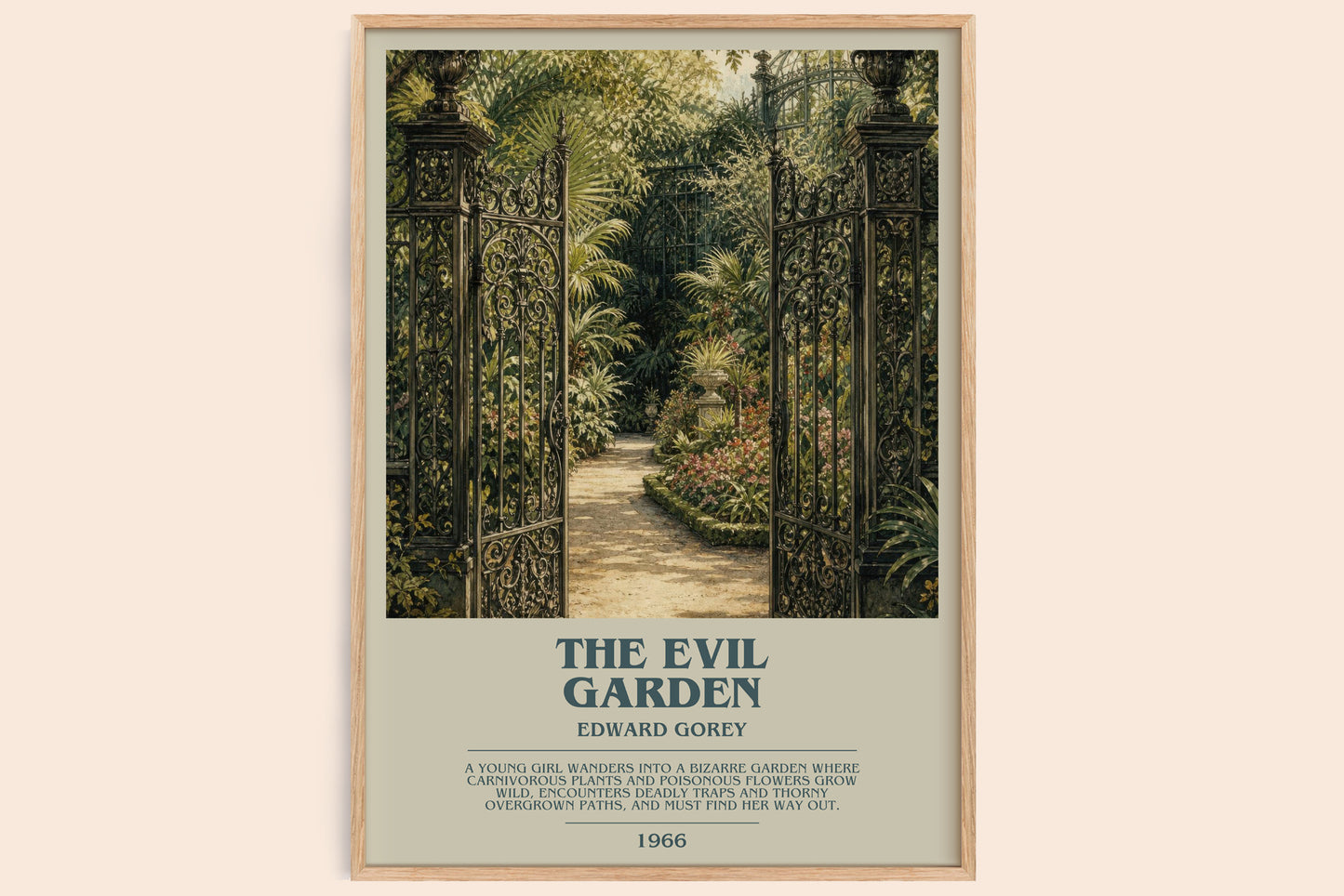 The Evil Garden bookish book poster by Edward Gorey – framed literary art print