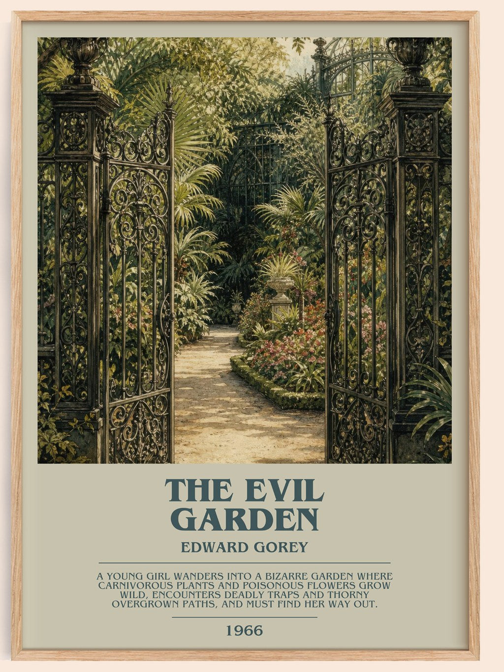 The Evil Garden bookish book poster by Edward Gorey – framed literary art print