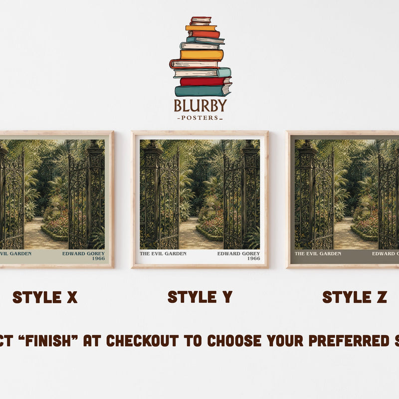 The Evil Garden literary print in frame leaning in hallway – childrens wall art