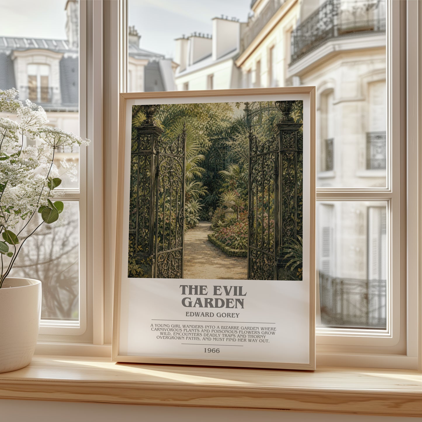 The Evil Garden bookish poster colour and style options – Edward Gorey book art