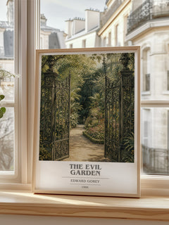 The Evil Garden book cover print in frame leaning in hallway – childrens wall art