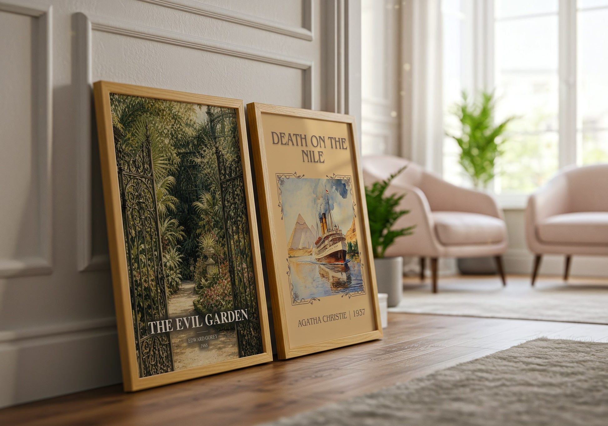 The Evil Garden watercolour print framed by window – literary home decor