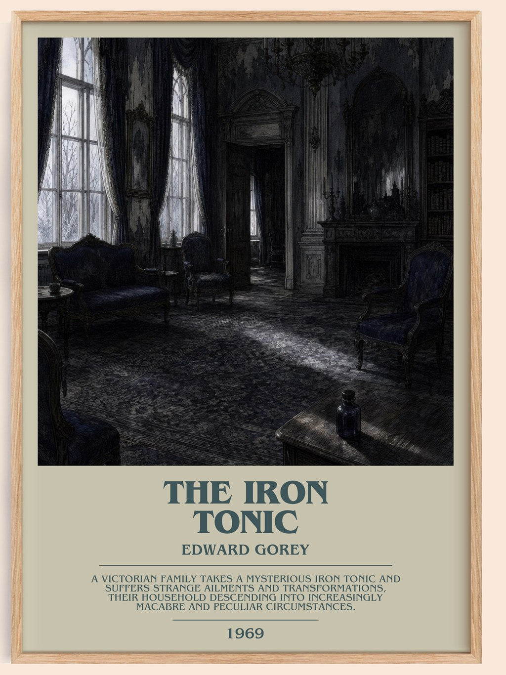 The Iron Tonic bookish book poster by Edward Gorey – framed literary art print