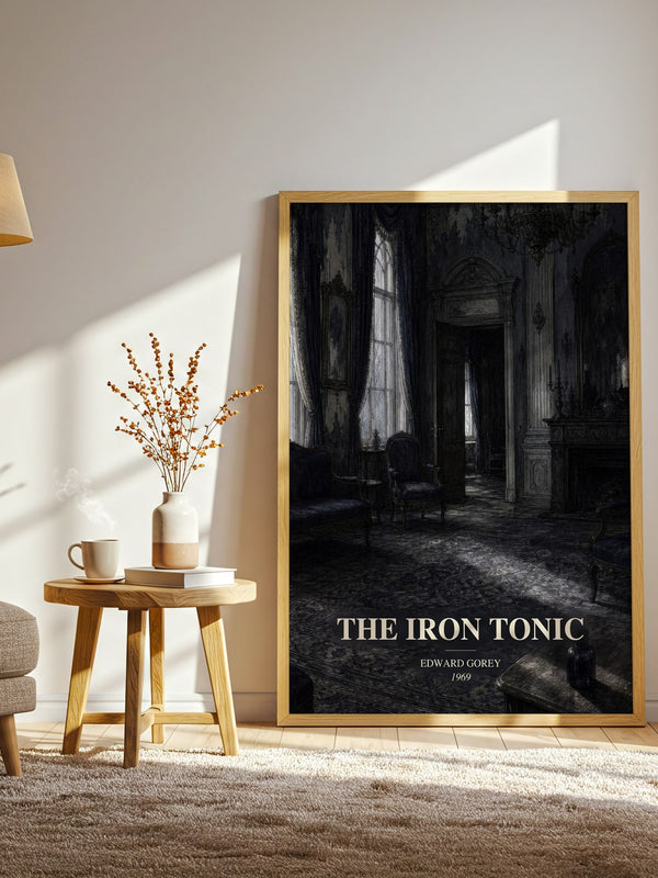 The Iron Tonic watercolour print in frame leaning in hallway – childrens wall art