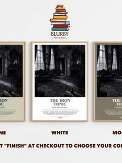 The Iron Tonic bookish print framed by window – Stone, White and Mocha side by side – choose your colour