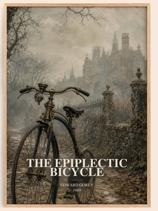The Epiplectic Bicycle watercolour book poster by Edward Gorey – framed literary art print