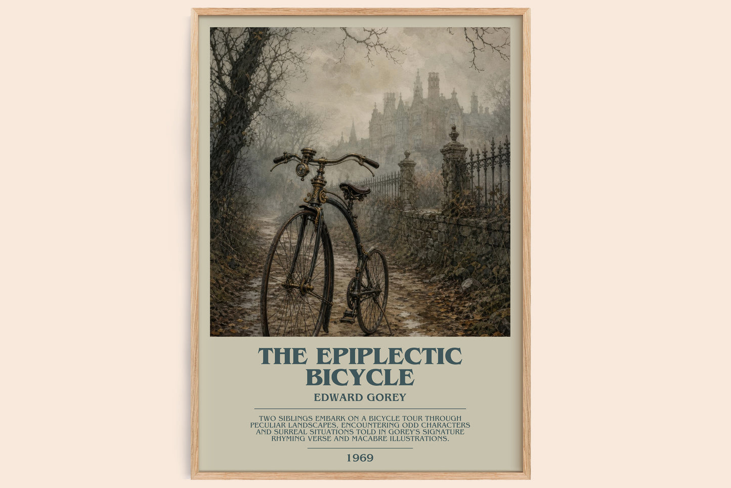 The Epiplectic Bicycle bookish book poster by Edward Gorey – framed literary art print