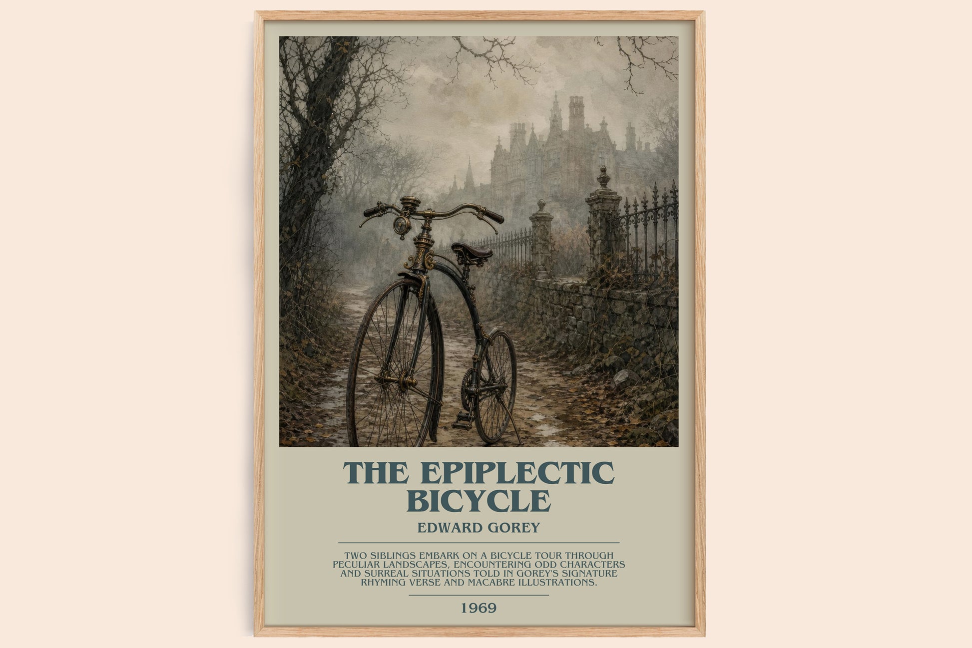 The Epiplectic Bicycle bookish book poster by Edward Gorey – framed literary art print