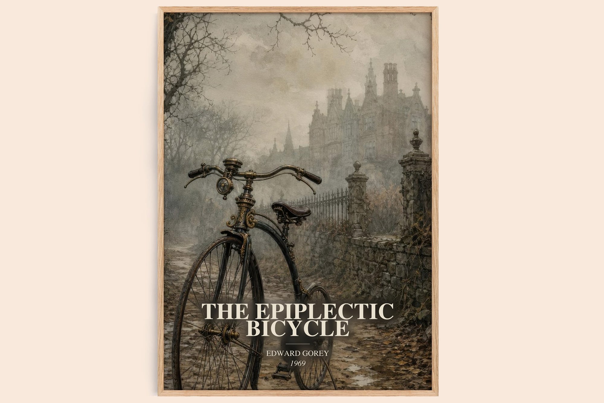 The Epiplectic Bicycle watercolour book poster by Edward Gorey – framed literary art print
