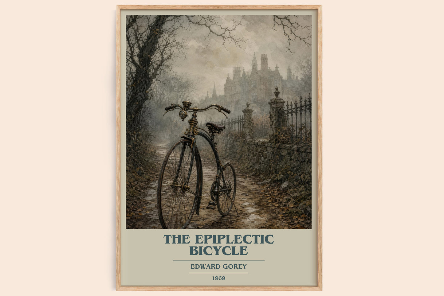 The Epiplectic Bicycle book cover book poster by Edward Gorey – framed literary art print