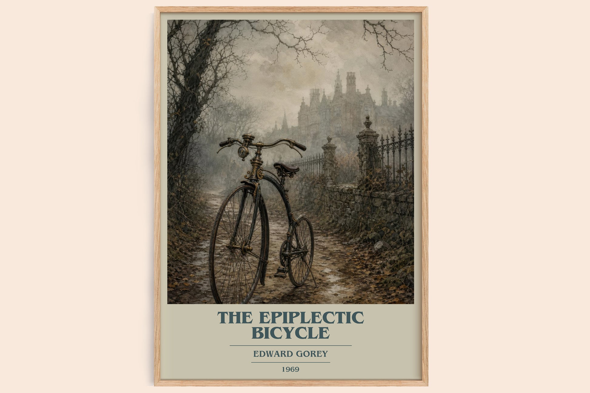 The Epiplectic Bicycle book cover book poster by Edward Gorey – framed literary art print